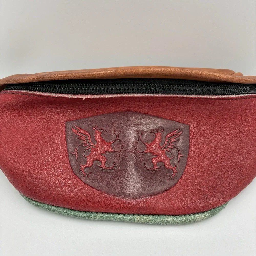Vintage Leather Belt Bag Dragons Colorblock Fanny‎ Pack